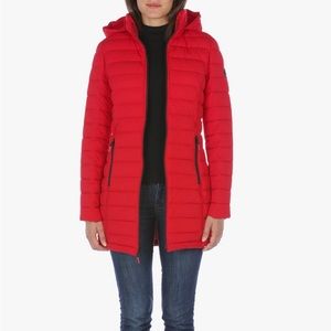 NWT Nautica Red Hooded Stretch Packable Puffer Coat XL